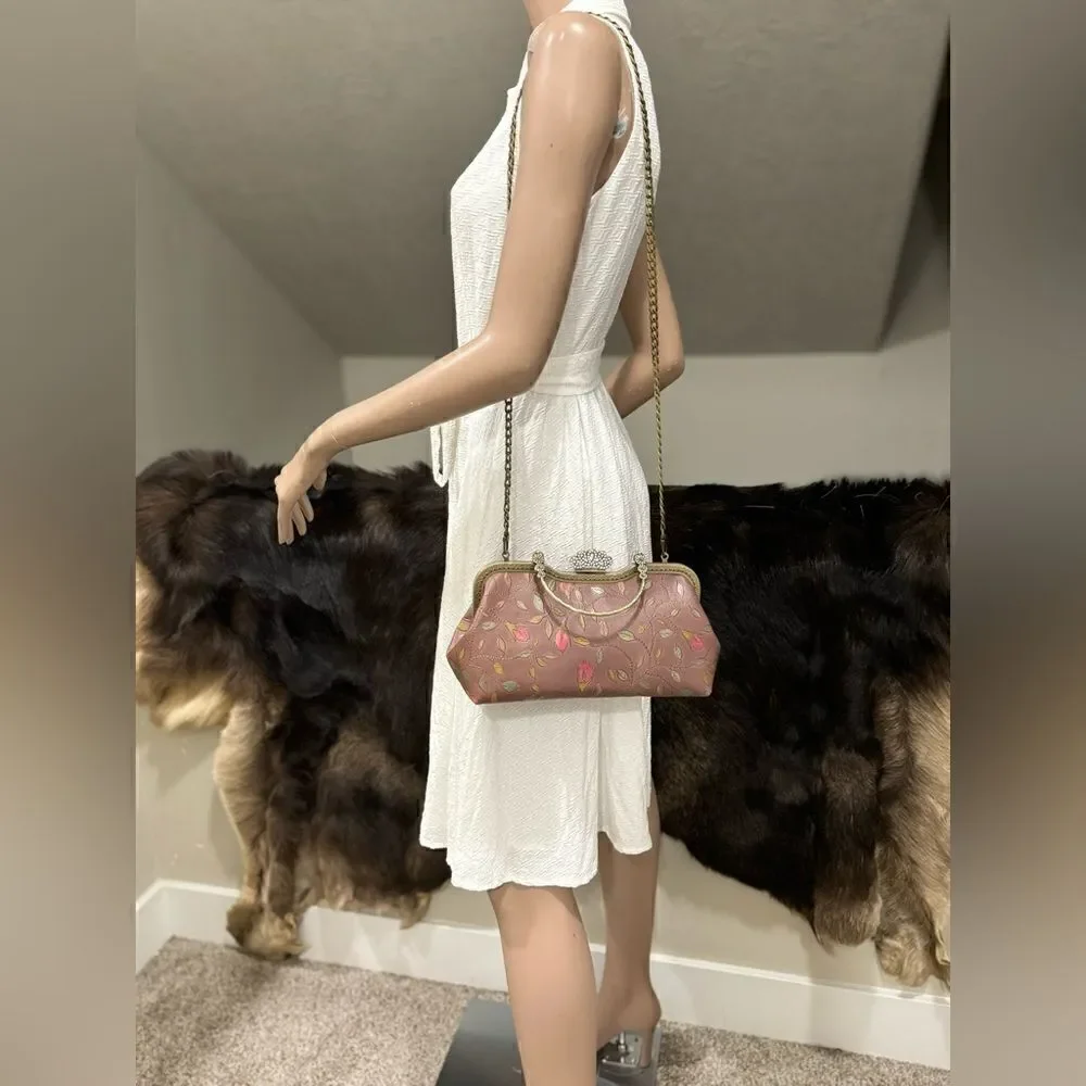 Handmade Vintage Style Genuine Embossed Cowhide Crown Shade Closure Satchel